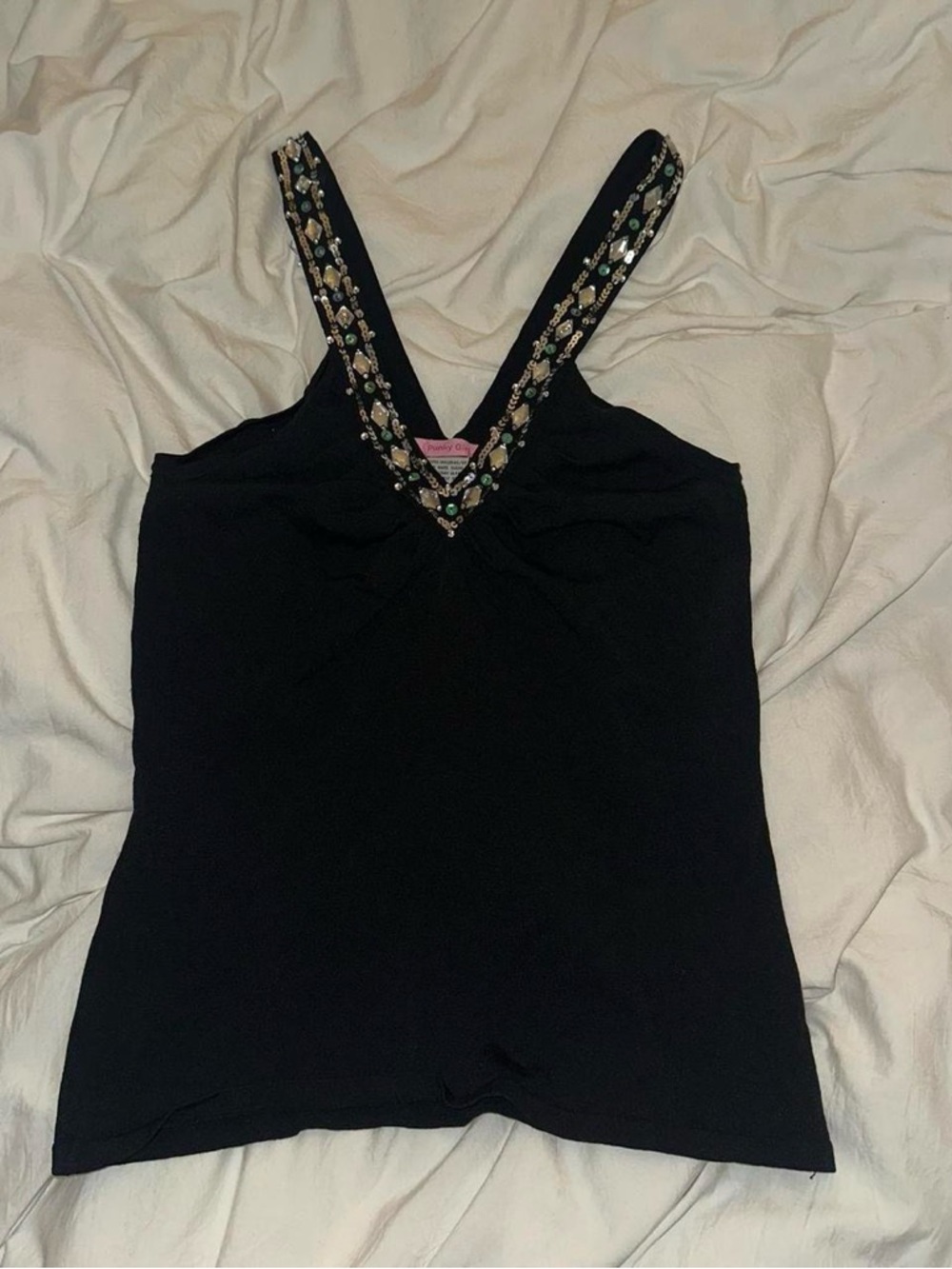 Black Beaded V-Neck Women's Camisole